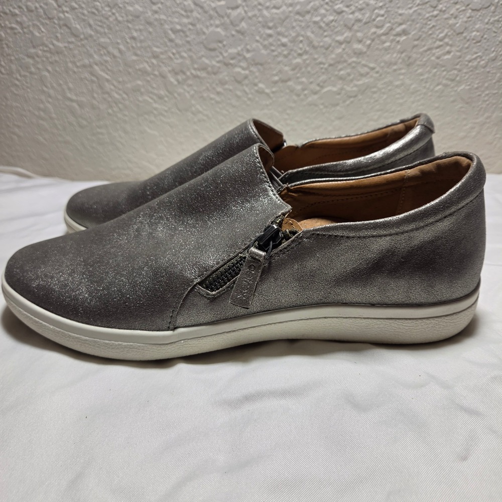 Aetrex Jenna Metallic Pewter Leather Slip On Sneakers CA506W Womens 10.5-11